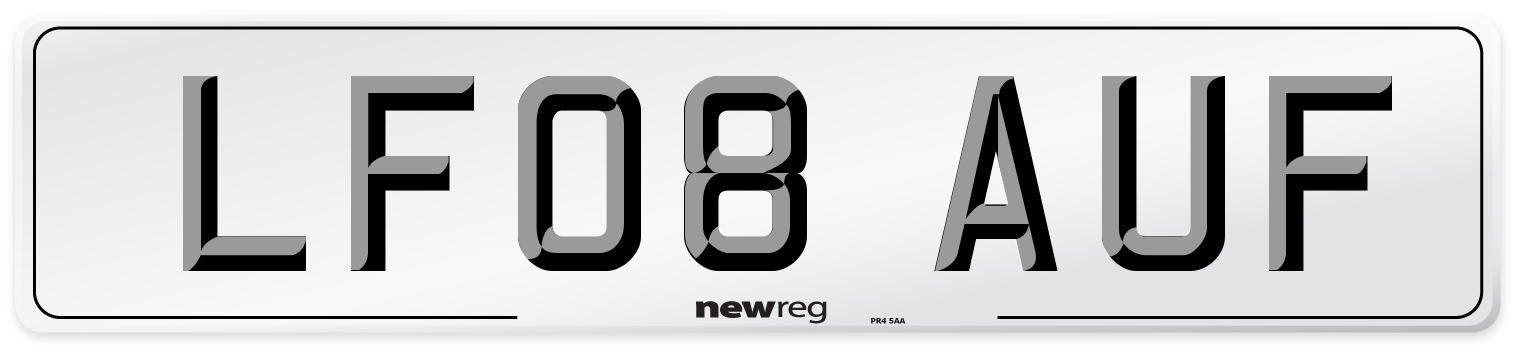 LF08 AUF Number Plate from New Reg